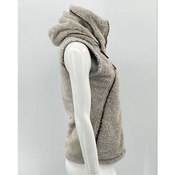 Kuhl Womens Flight Vest XS Stone Mid-Weight Fleece Zipper Pockets Stowaway Hood - Picture 3 of 9